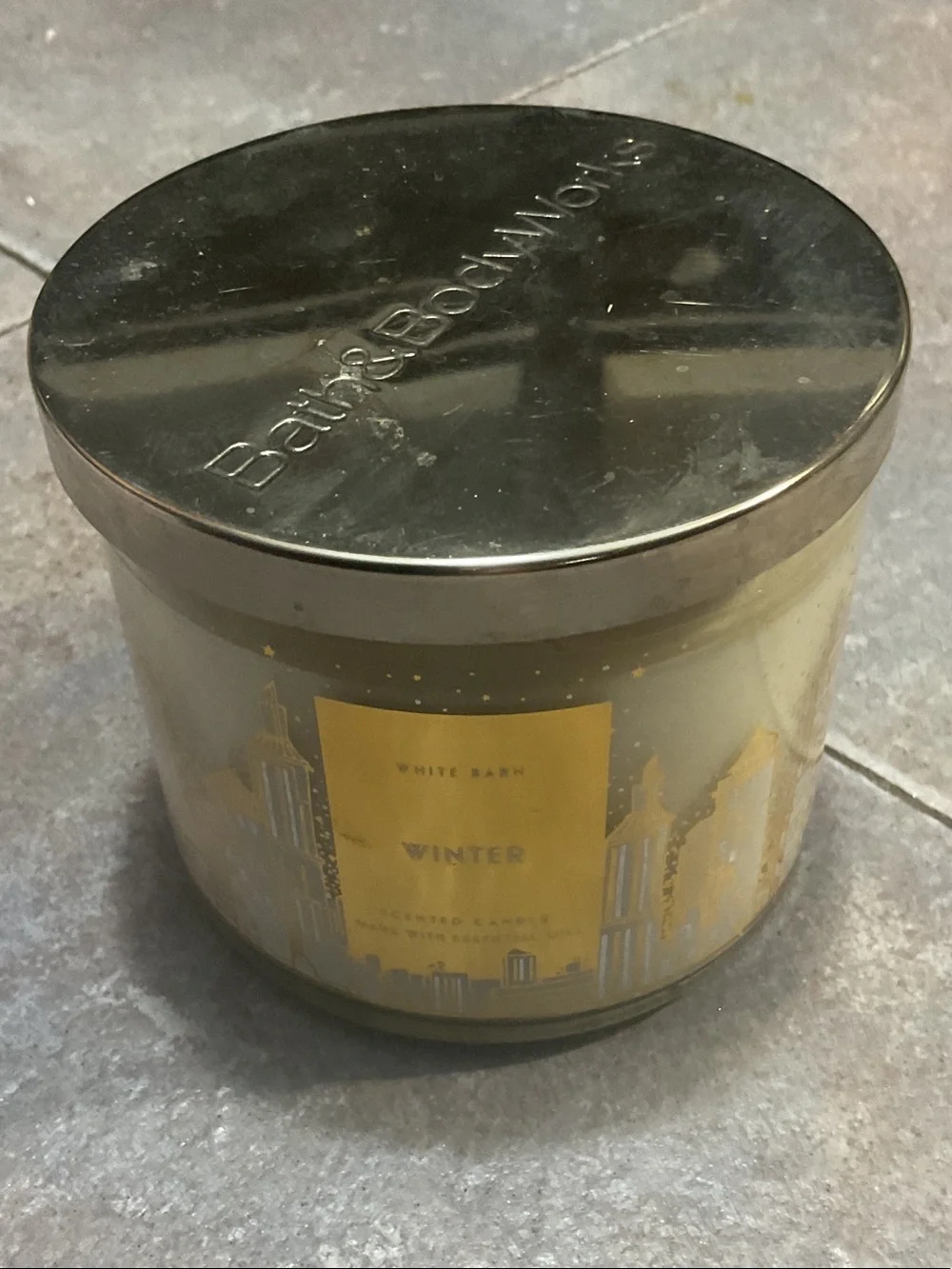 Bath & Body Works White Barn Winter 3-Wick Candle - Yellow & Silver